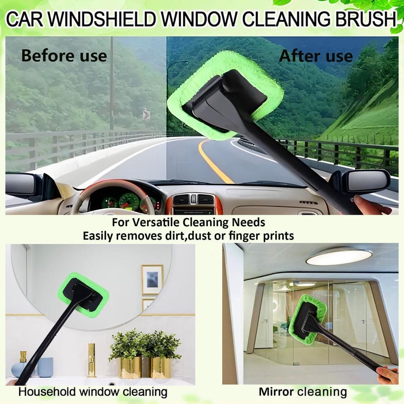 desin Car Windshield Cleaning Tool, Windshield Cleaner with 5 Washable and Reusable Microfiber Pads and Extendable Handle, for Auto Glass Wiper (Green) - Image 4